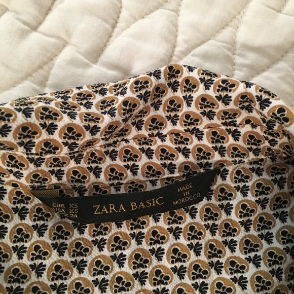 Zara Tan Yellow Black Flower Print Blouse - Picture 6 of 8